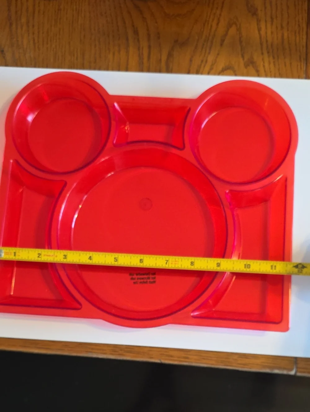 Disney Mickey Mouse Ears Divided Acrylic Lucite Plate Trays -Red Set Of 3
